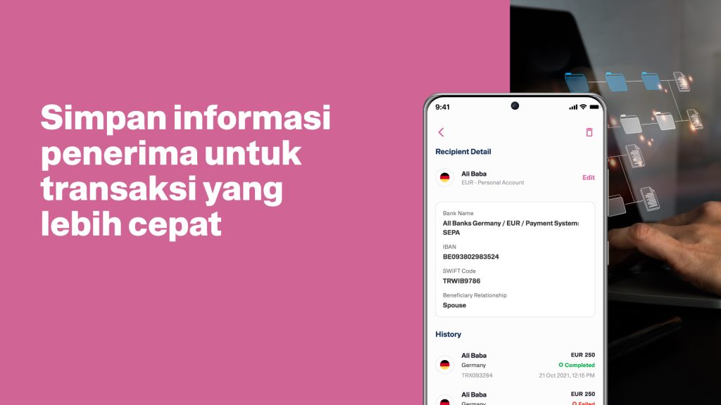 Simpan informasi penerima untuk transaksi lebih cepat dengan Transfez